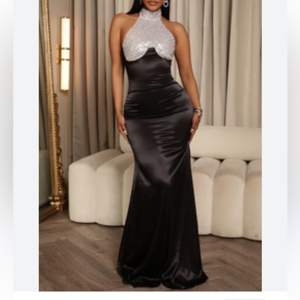 Fashion Nova Black and White Backless Dress